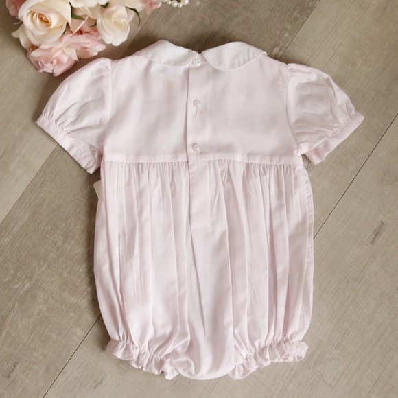 New Baby Girls Pink Smocked Heirloom Romper Feltman Brothers 6 Months - Picture 4 of 5